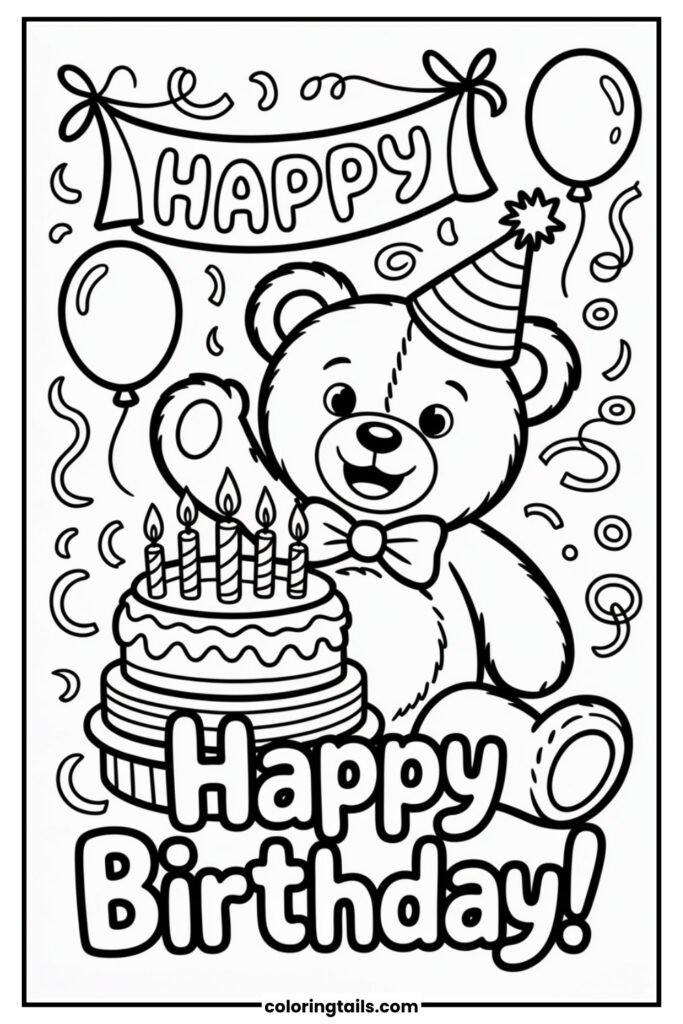 A teddy bear with cake, confetti and a bow tie.