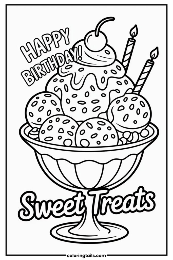 Big sundae glass with toppings, cherries, candles and a text sweet treat.
