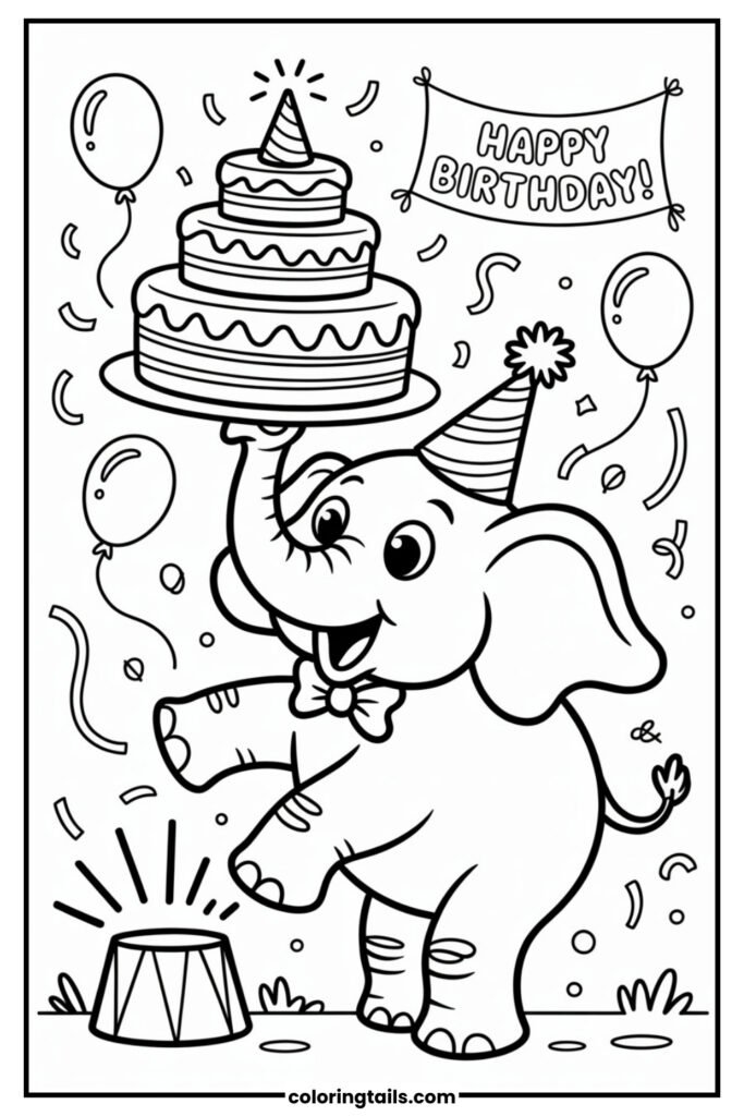 An elephant balancing a cake on its trunk.
